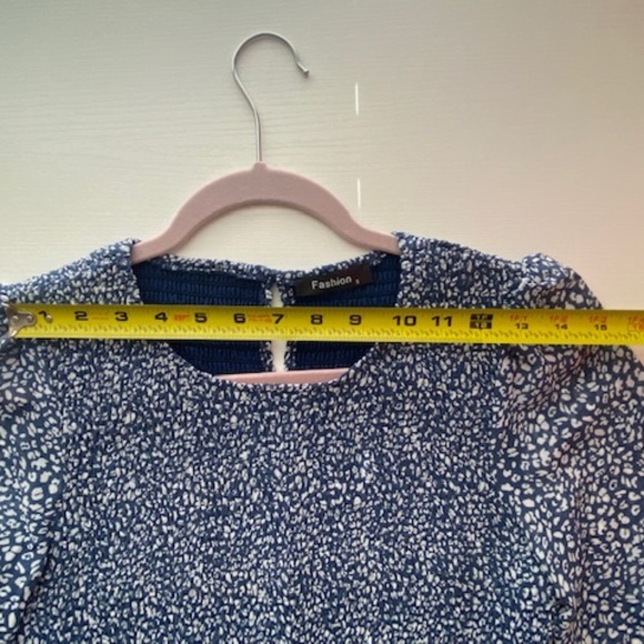 Fashion Blue Patterned Midi Dress Smocked Stretchy Bust and Collar Size S - Picture 16 of 16